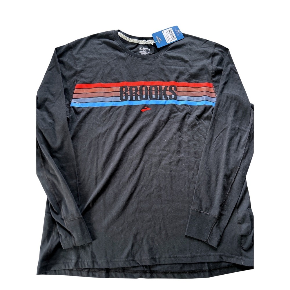 Brooks Distance Graphic Long Sleeve Men Black Relay Stripe XXL‎